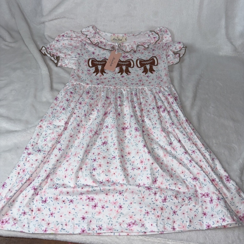 MNC Girls Pink Floral Football Bow Embroidered Ruffle Dress 3XL NWT Ditsy Sports